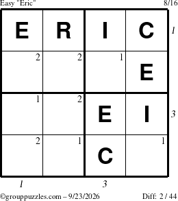 The grouppuzzles.com Easy Eric puzzle for Wednesday September 23, 2026 with all 2 steps marked