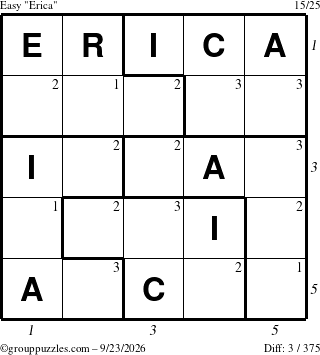 The grouppuzzles.com Easy Erica puzzle for Wednesday September 23, 2026 with all 3 steps marked