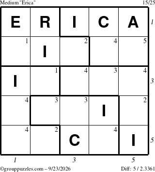The grouppuzzles.com Medium Erica puzzle for Wednesday September 23, 2026 with all 5 steps marked