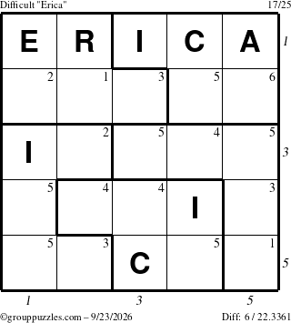 The grouppuzzles.com Difficult Erica puzzle for Wednesday September 23, 2026 with all 6 steps marked