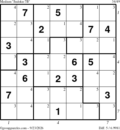 The grouppuzzles.com Medium Sudoku-7B puzzle for Wednesday September 23, 2026, suitable for printing, with all 5 steps marked