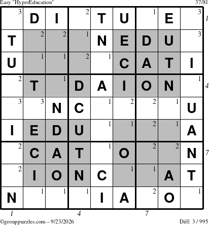 The grouppuzzles.com Easy HyperEducation-i23 puzzle for Wednesday September 23, 2026 with all 3 steps marked