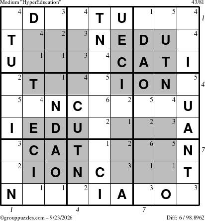 The grouppuzzles.com Medium HyperEducation-i23 puzzle for Wednesday September 23, 2026 with all 6 steps marked