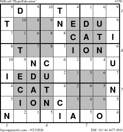The grouppuzzles.com Difficult HyperEducation-i23 puzzle for Wednesday September 23, 2026, suitable for printing, with all 10 steps marked