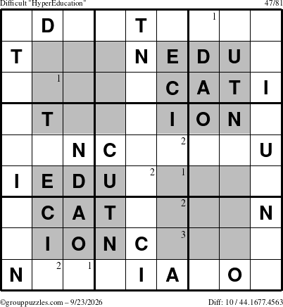 The grouppuzzles.com Difficult HyperEducation-i23 puzzle for Wednesday September 23, 2026 with the first 3 steps marked