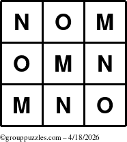 The grouppuzzles.com Answer grid for the TicTac-MNO puzzle for Saturday April 18, 2026