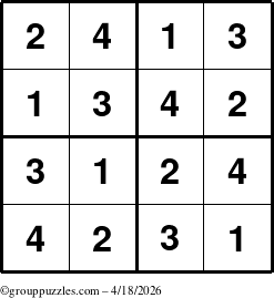 The grouppuzzles.com Answer grid for the Sudoku-4 puzzle for Saturday April 18, 2026