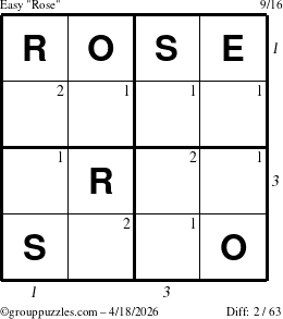 The grouppuzzles.com Easy Rose puzzle for Saturday April 18, 2026 with all 2 steps marked
