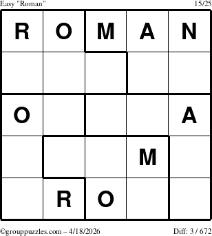 The grouppuzzles.com Easy Roman puzzle for Saturday April 18, 2026
