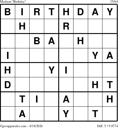 The grouppuzzles.com Medium Birthday puzzle for Saturday April 18, 2026