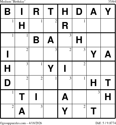 The grouppuzzles.com Medium Birthday puzzle for Saturday April 18, 2026 with the first 3 steps marked