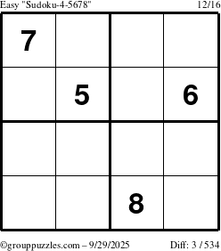 The grouppuzzles.com Easy Sudoku-4-5678 puzzle for Monday September 29, 2025