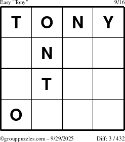 The grouppuzzles.com Easy Tony puzzle for Monday September 29, 2025