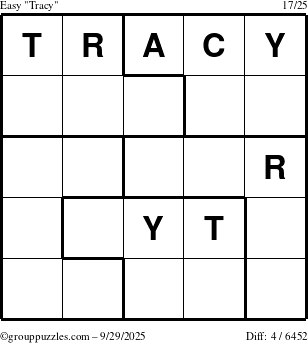 The grouppuzzles.com Easy Tracy puzzle for Monday September 29, 2025