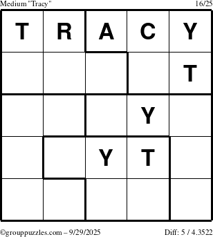 The grouppuzzles.com Medium Tracy puzzle for Monday September 29, 2025
