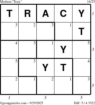 The grouppuzzles.com Medium Tracy puzzle for Monday September 29, 2025 with all 5 steps marked