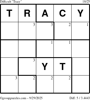 The grouppuzzles.com Difficult Tracy puzzle for Monday September 29, 2025 with the first 3 steps marked