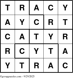 The grouppuzzles.com Answer grid for the Tracy puzzle for Monday September 29, 2025