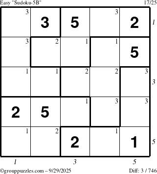 The grouppuzzles.com Easy Sudoku-5B puzzle for Monday September 29, 2025 with all 3 steps marked
