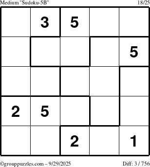 The grouppuzzles.com Medium Sudoku-5B puzzle for Monday September 29, 2025
