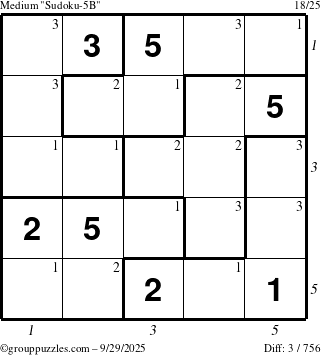 The grouppuzzles.com Medium Sudoku-5B puzzle for Monday September 29, 2025 with all 3 steps marked