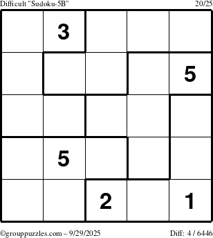 The grouppuzzles.com Difficult Sudoku-5B puzzle for Monday September 29, 2025