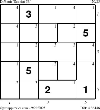 The grouppuzzles.com Difficult Sudoku-5B puzzle for Monday September 29, 2025 with all 4 steps marked