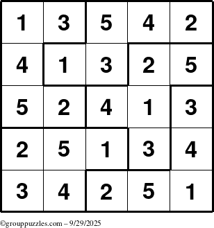 The grouppuzzles.com Answer grid for the Sudoku-5B puzzle for Monday September 29, 2025