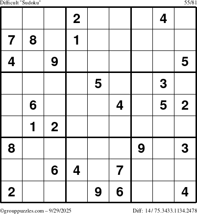 The grouppuzzles.com Difficult Sudoku puzzle for Monday September 29, 2025
