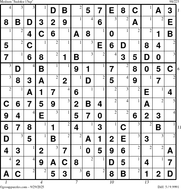 The grouppuzzles.com Medium Sudoku-15up puzzle for Monday September 29, 2025 with all 5 steps marked