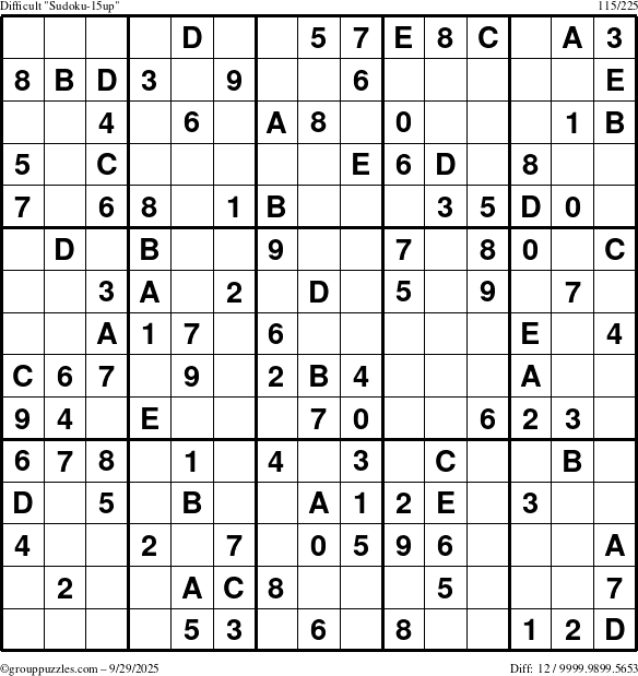 The grouppuzzles.com Difficult Sudoku-15up puzzle for Monday September 29, 2025