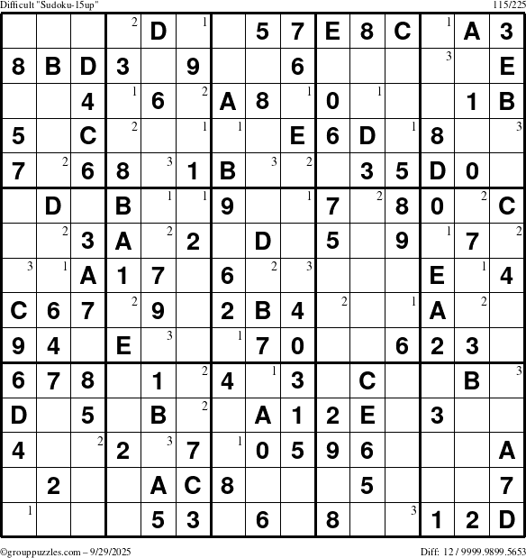 The grouppuzzles.com Difficult Sudoku-15up puzzle for Monday September 29, 2025 with the first 3 steps marked