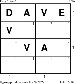 The grouppuzzles.com Easy Dave puzzle for Tuesday October 21, 2025 with all 2 steps marked