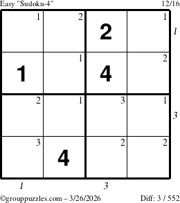 The grouppuzzles.com Easy Sudoku-4 puzzle for Thursday March 26, 2026 with all 3 steps marked
