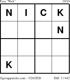 The grouppuzzles.com Easy Nick puzzle for Thursday March 26, 2026
