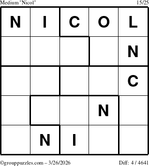 The grouppuzzles.com Medium Nicol puzzle for Thursday March 26, 2026