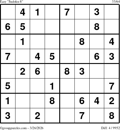 The grouppuzzles.com Easy Sudoku-8 puzzle for Thursday March 26, 2026