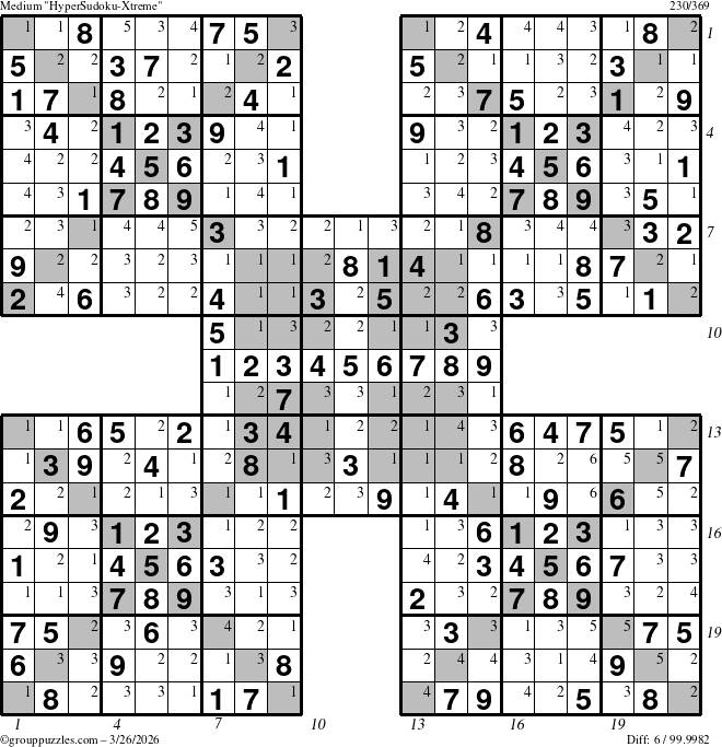 The grouppuzzles.com Medium cover-HyperXtreme puzzle for Thursday March 26, 2026, suitable for printing, with all 6 steps marked