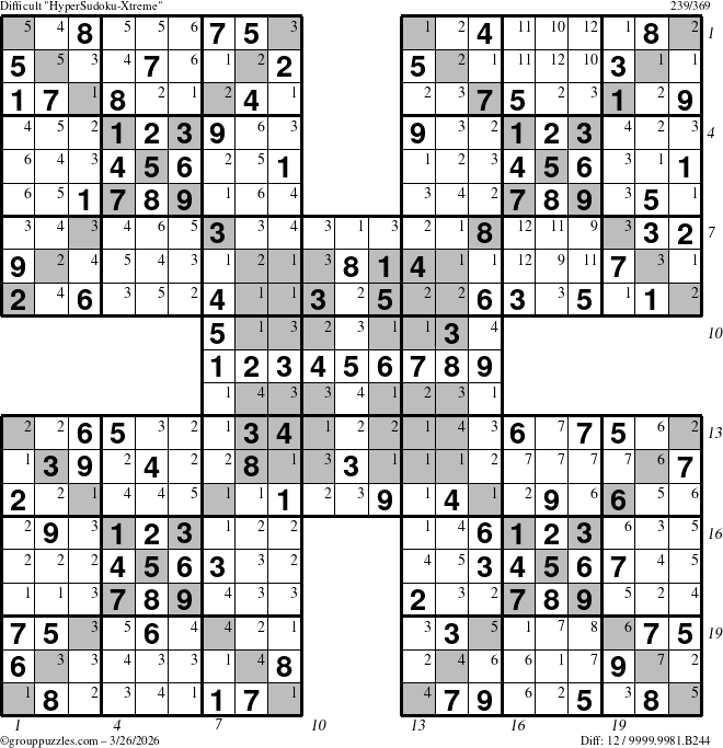 The grouppuzzles.com Difficult cover-HyperXtreme puzzle for Thursday March 26, 2026 with all 12 steps marked
