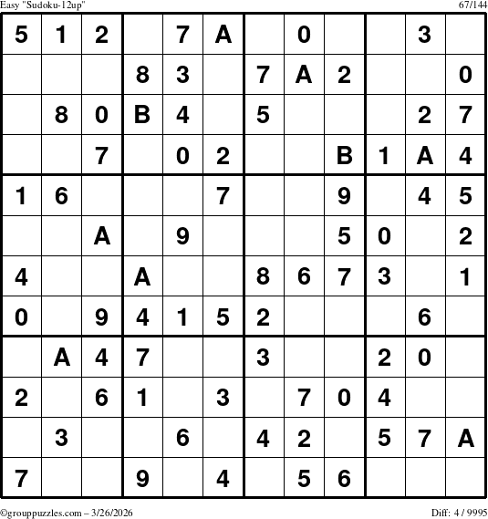 The grouppuzzles.com Easy Sudoku-12up puzzle for Thursday March 26, 2026