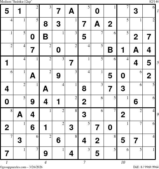 The grouppuzzles.com Medium Sudoku-12up puzzle for Thursday March 26, 2026 with all 8 steps marked