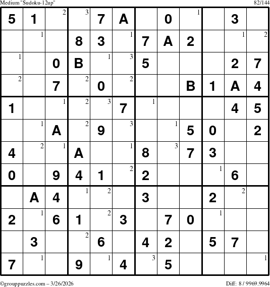 The grouppuzzles.com Medium Sudoku-12up puzzle for Thursday March 26, 2026 with the first 3 steps marked