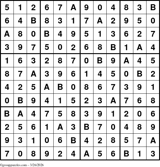 The grouppuzzles.com Answer grid for the Sudoku-12up puzzle for Thursday March 26, 2026
