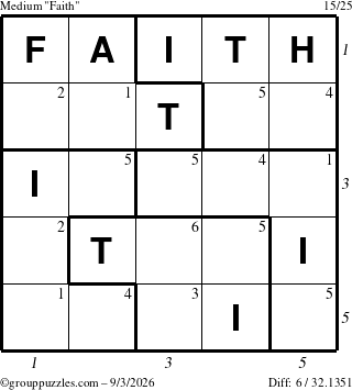 The grouppuzzles.com Medium Faith puzzle for Thursday September 3, 2026, suitable for printing, with all 6 steps marked