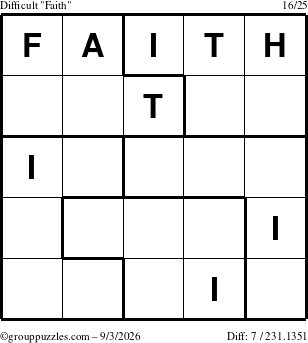 The grouppuzzles.com Difficult Faith puzzle for Thursday September 3, 2026