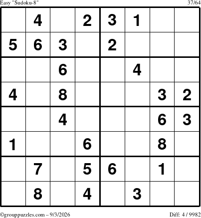 The grouppuzzles.com Easy Sudoku-8 puzzle for Thursday September 3, 2026