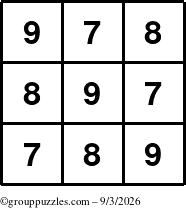 The grouppuzzles.com Answer grid for the TicTac-789 puzzle for Thursday September 3, 2026