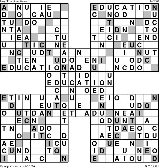 The grouppuzzles.com Easy Education-Xtreme puzzle for Thursday September 3, 2026
