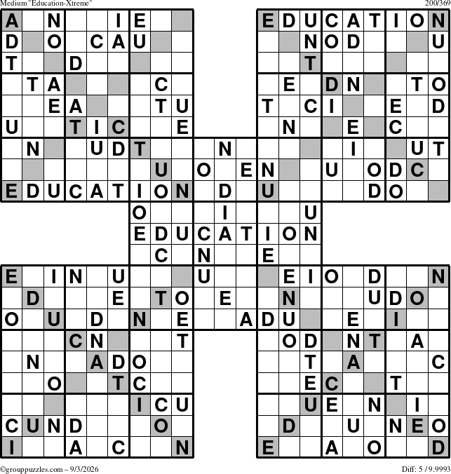 The grouppuzzles.com Medium Education-Xtreme puzzle for Thursday September 3, 2026