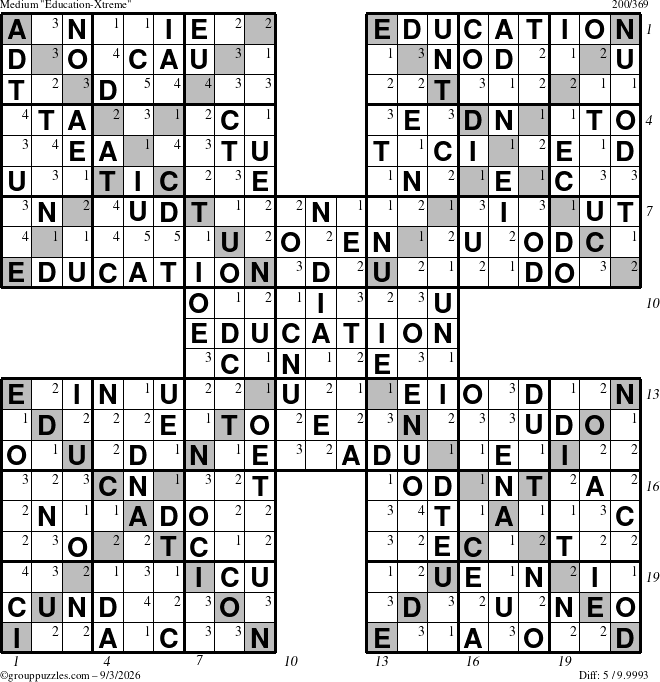 The grouppuzzles.com Medium Education-Xtreme puzzle for Thursday September 3, 2026 with all 5 steps marked